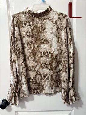 Women’s Snake Print Long Sleeve Blouse in Brown